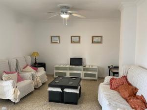 ein Wohnzimmer mit 2 Sofas und einem TV in der Unterkunft ESPACIO Y LUZ en Isla Cristina Capacidad hasta 8 HUESPEDES in Isla Cristina
