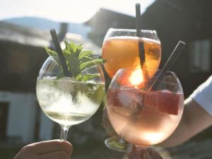 zwei Personen mit zwei Gläsern Drinks in der Unterkunft Hotel Aletschhorn in Belalp