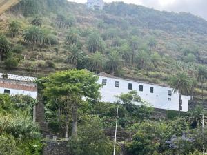 un bâtiment blanc sur une colline avec des palmiers dans l'établissement Casa Fatima, à Santa Cruz de la Palma