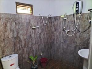 W łazience znajduje się prysznic, toaleta i umywalka. w obiekcie Sanjana Home Stay w mieście Habarana