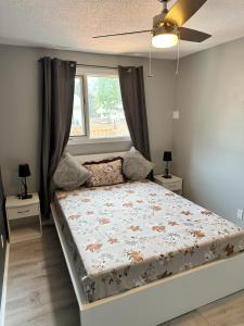Bett in einem Schlafzimmer mit Fenster in der Unterkunft CastleRooms Homestay in Ottawa