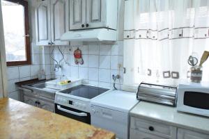 uma cozinha com um lavatório e um fogão forno superior em Vintage Blue em Kumanovo