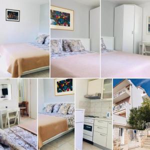 un collage de photos d'une chambre avec des lits et un bureau dans l'établissement Apartments Ana Hvar, à Hvar