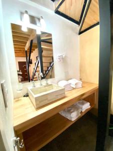 a bathroom with a sink and a mirror at Departamentos Tres Maitenes in Villa La Angostura