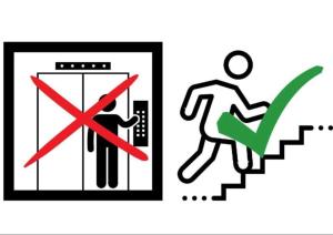 a sign that shows a person running up the stairs at Orange Tulip Hotel in Amsterdam