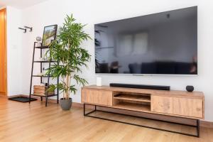 een woonkamer met een grote flatscreen-tv bij AndBnB I Piso en la naturaleza, Reformado y Parking Gratis in Ransol