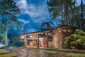 a house in the woods at night at Splendid Arroyo Frio 4BR Rustic Villa in Constanza