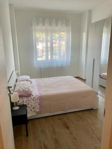 Un dormitorio con una cama grande y una ventana en Casa Viola, en San Benedetto del Tronto