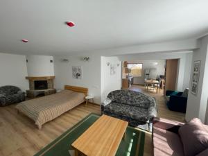 uma sala de estar com uma cama e um sofá em Vila Vanila em Palanga