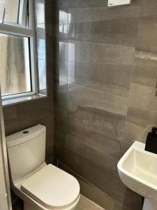 a bathroom with a toilet and a sink at The lovely apartment in London