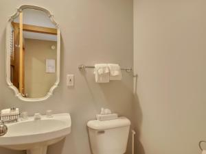 uma casa de banho com um lavatório, um WC e um espelho. em 658 Disciples Village Condo em Boyne Falls