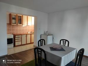 a kitchen with a table and chairs in a room at Meri rooms in Bihać