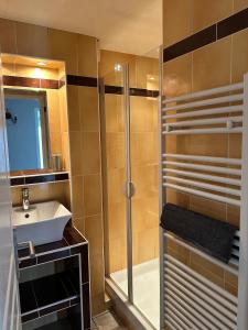 a bathroom with a shower and a sink at La maison du Chêne 2 in Miniac-Morvan