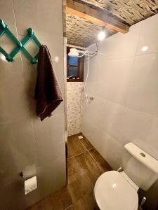 uma pequena casa de banho com WC e chuveiro em Shambhala Quarto Ecológico Beira Mar entre Paraty e Ubatuba em Ubatuba