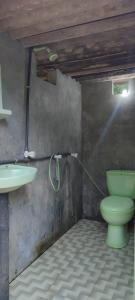 uma casa de banho com um WC verde e um lavatório em Eco Lodge Meemure & Adventure Park em Mimure