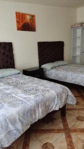 a bedroom with two beds and a picture on the wall at ApartADE in Saltillo