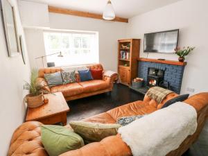 a living room with couches and a fire place at 3 Bridge Villas in Narberth