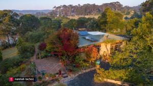 une vue sur une maison dans les arbres dans l'établissement Bermagui Jewel on the Lake Cuttagee Bermagui Wifi provided, à Bermagui