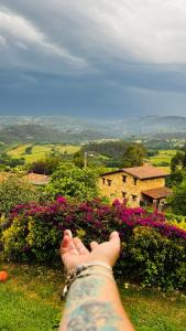 une personne à pied au sommet d'une colline avec des fleurs dans l'établissement Casa Simona, à Villaviciosa