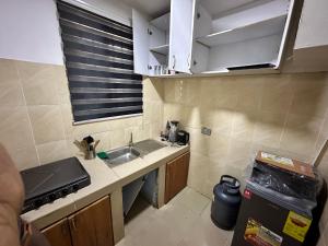 una piccola cucina con lavandino e bancone di Chila Apartment a Accra