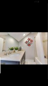 a bathroom with a large sink and a tub at Waterfront mansion in Baltimore