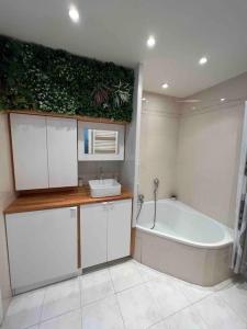 W łazience znajduje się wanna i umywalka. w obiekcie Magnifique 2 pièces, jardin et parking w mieście Saint-Laurent-du-Var