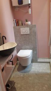 a bathroom with a white toilet and a sink at Au cœur du quartier Latin in Paris +4 photos