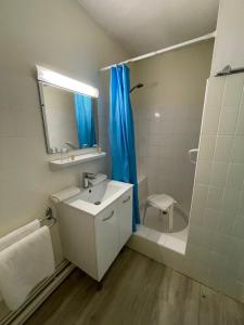a bathroom with a sink and a toilet and a shower at Hotel Bains Sarrailh in Dax