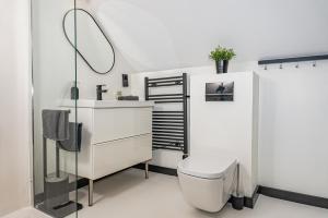 a bathroom with a toilet and a sink and a mirror at Arácsi Apartman 1610 in Balatonfüred +28 photos
