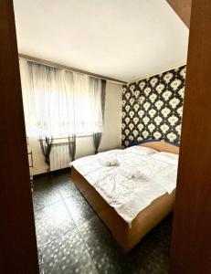 Un dormitorio con una cama grande y una ventana en Harmony Caransebes, en Caransebeş