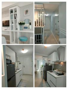 four different views of a kitchen and a living room at LA CASA ALEYKA AZURE NORTH PAMPANGA BALI Tower 518 in San Fernando