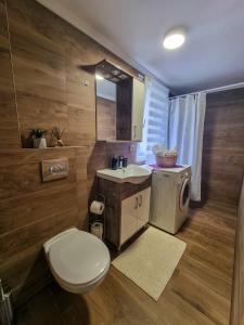 a bathroom with a white toilet and a sink at Villa Danijela in Janjina