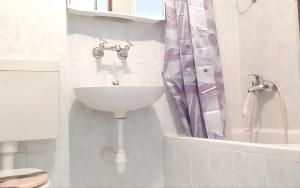 a white bathroom with a sink and a shower at Apartments Stefan Cesarica in Cesarica +86 photos