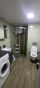 uma casa de banho com uma máquina de lavar roupa e um WC em Gray House Kusadasi em Ağaçlı
