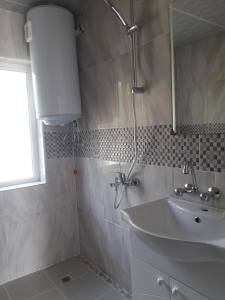 W łazience znajduje się umywalka i prysznic. w obiekcie LenNy 2 w Kranewie