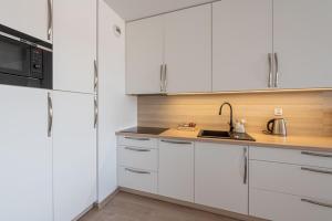 Kuchyňa alebo kuchynka v ubytovaní Horyzont Apartamenty - Kapitański Mostek- BLISKO PORTU- Śniadania