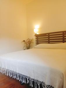 1 dormitorio con 1 cama con manta blanca en Le Macine en Magnano