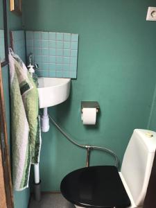baño con aseo negro y lavamanos en Grand Circus Hotel, en Malmö