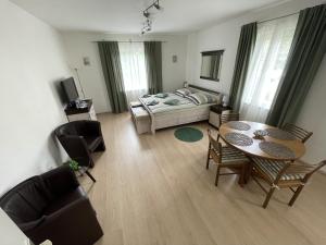 a living room with a bed and a table and chairs at Villa Anzio in Mariánské Lázně