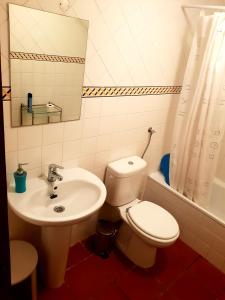 a bathroom with a white toilet and a sink at Casa da Avó Mirinha in Figueira e Barros