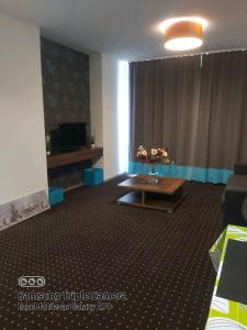 Televízia a/alebo spoločenská miestnosť v ubytovaní Plage apartman