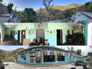 瑞诗凯诗Clan BoHo - A village Rooted Community Homestay tucked between Waterfalls, Offering Wholesome Farm-to-Table Meals的房屋两张照片的拼贴