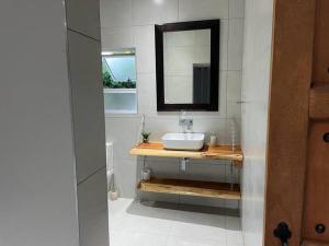 een badkamer met een wastafel en een spiegel bij 30 on Tidewaters in East London