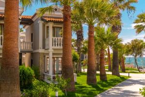 una casa con palmeras frente al océano en LUCAS DIDIM RESORT, en Yenihisar