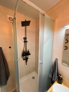 a bathroom with a shower and a sink at Urban Home in Kyiv