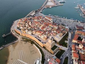 an aerial view of a city with a harbor at Il Mama House in Termoli