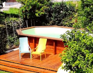 2 sillas sentadas en una terraza junto a una piscina en Su Misura, en Molini