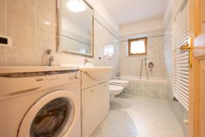 een wasmachine in een badkamer met een wastafel en een toilet bij Cesa Anna in Campitello di Fassa