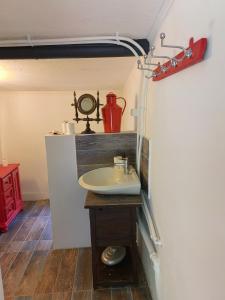a bathroom with a white sink in a room at Haus Lilli 
