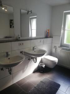 Ένα μπάνιο στο Ferienwohnung am Bodensee mit Wintergarten, Garten und Grillhaus bis 6 Person
